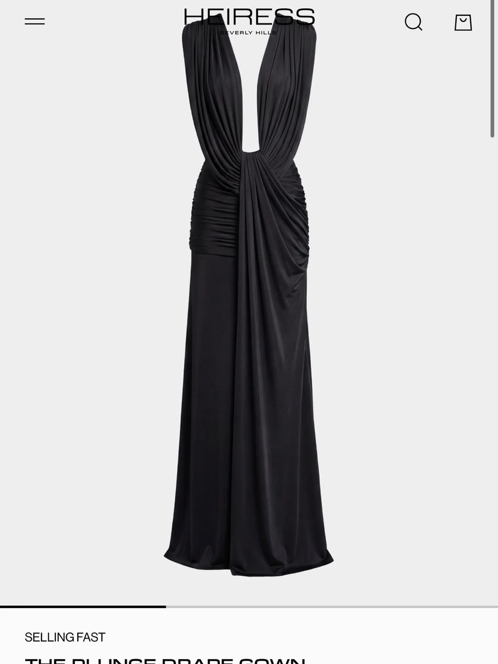 Black Plunge Drape Evening Gown